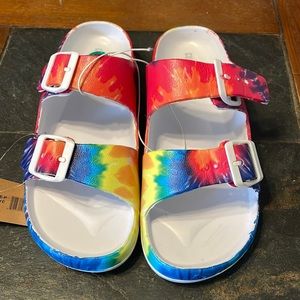 NWT Cushionaire  Elane Tie Dye slides size 8